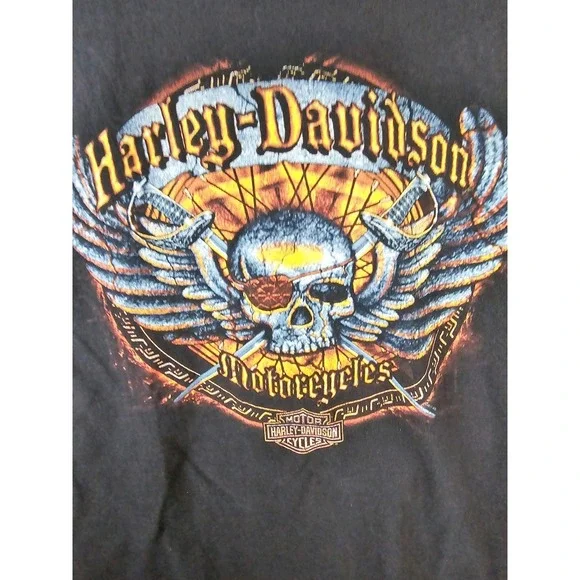 Harley Davidson Pirate Skull Sword Cross Black Shirt Size Large Duluth MN - Picture 2 of 11